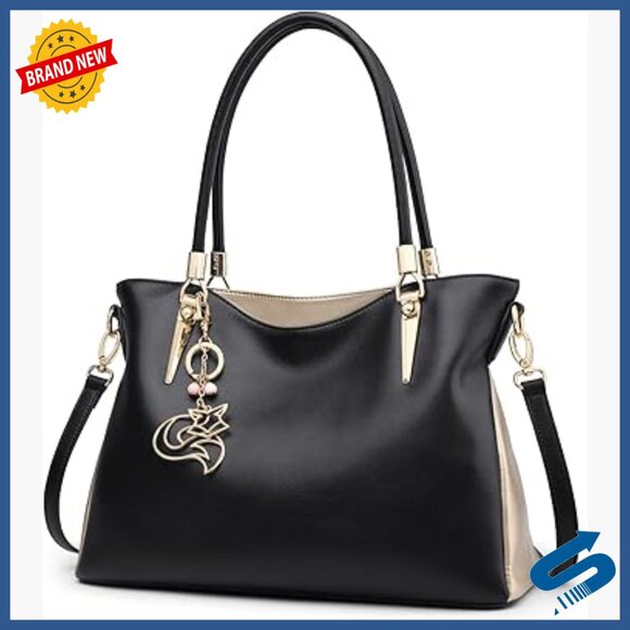 Large Genuine Leather Tote Bag with Multiple Compartments for Work or Casual